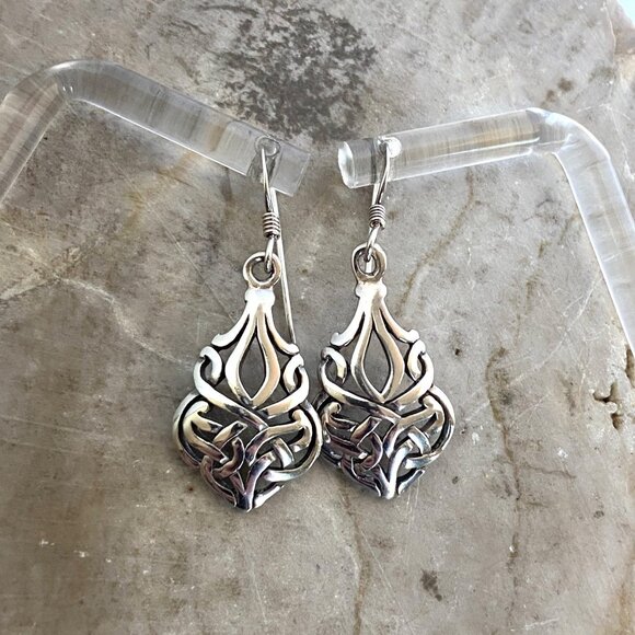 Sterling Silver 925 1.5" Celtic Knot Teardrop Dangle Drop Earrings - Picture 7 of 16